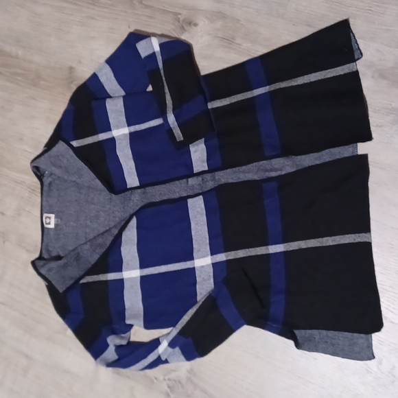 Anne Klein purple window pane side hem slit split open cardigan cotton acrylic S - Picture 11 of 16